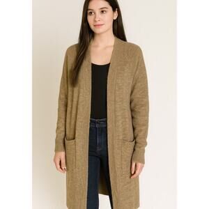 L.O.G.G. H&M cardigan sweater open front long duster brown pockets Alpaca blend
